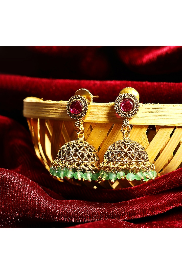 Gold Finish Multi-Colored Stone Temple Choker Necklace Set by Prestones at Pernia's Pop Up Shop