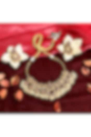 Gold Finish Pearl & Multi-Colored Stone Temple Choker Necklace Set by Prestones at Pernia's Pop Up Shop