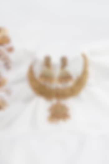 Gold Finish Ghungroo Motif & Red Stone Temple Choker Necklace Set by Prestones at Pernia's Pop Up Shop