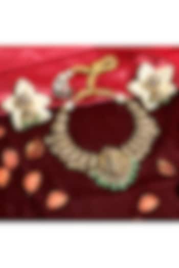 Gold Finish Green Stone Temple Choker Necklace Set by Prestones at Pernia's Pop Up Shop