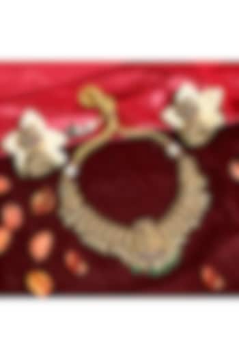 Gold Finish Multi-Colored Stone Temple Choker Necklace Set by Prestones at Pernia's Pop Up Shop