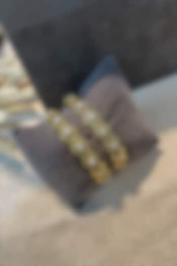 Gold Finish Multi-Colored Stone Temple Bangles (Set Of 2) by Prestones at Pernia's Pop Up Shop