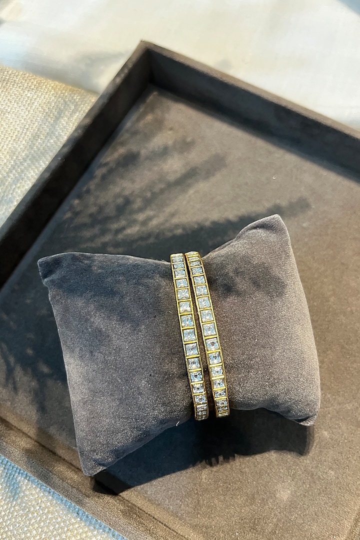 Gold Finish Kundan Polki Openable Bangles (Set Of 2) by Prestones at Pernia's Pop Up Shop