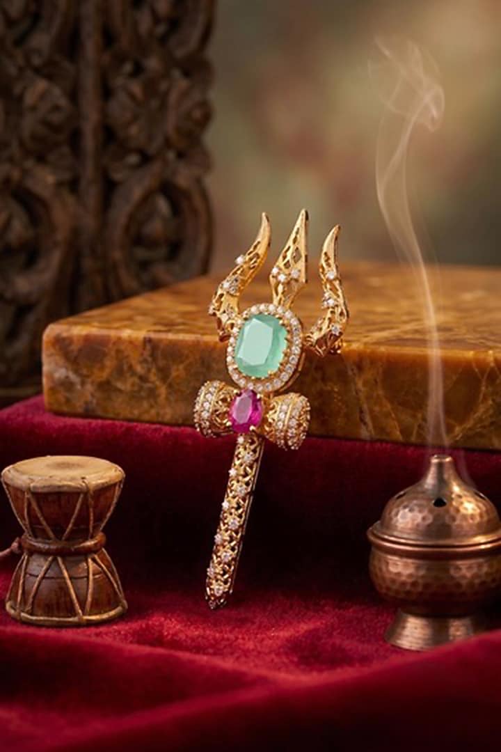 Gold Finish Zircon & Green Stone Brooch by Prestones at Pernia's Pop Up Shop