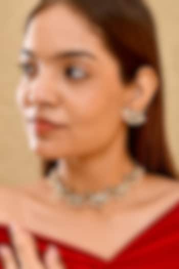 Gold Finish Moissanite Polki & Pearl handcrafted Choker Necklace Set by Prestones at Pernia's Pop Up Shop