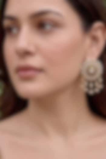 Gold Finish Moissanite Polki & Seed Pearl Stud Earrings by Prestones at Pernia's Pop Up Shop