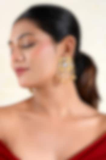 Gold Finish Kundan Polki & Zircon Stud Earrings by Prestones at Pernia's Pop Up Shop