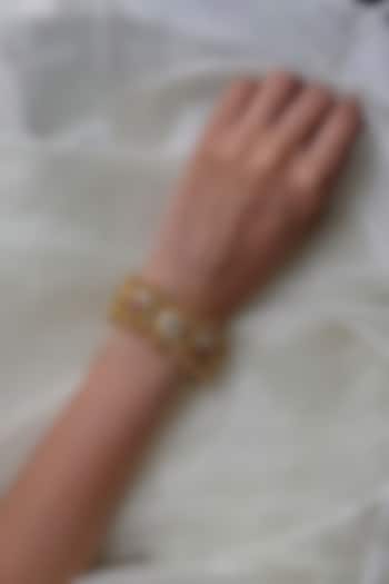 Gold Finish Zircon & Ruby Stone Temple Bracelet by Prestones at Pernia's Pop Up Shop