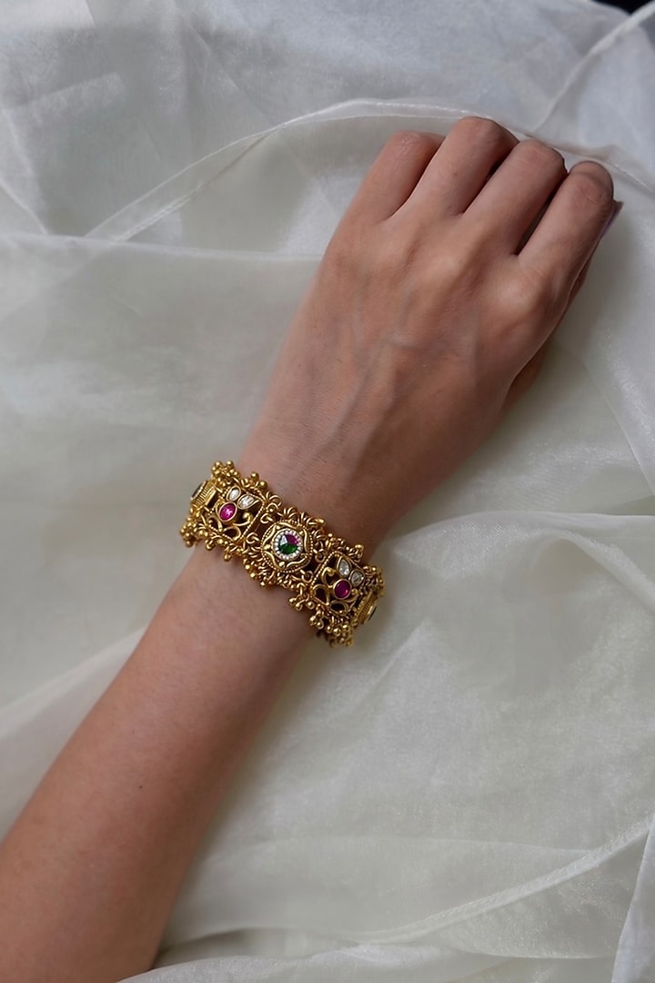 Gold Finish Zircon & Ruby Stone Temple Bracelet by Prestones at Pernia's Pop Up Shop