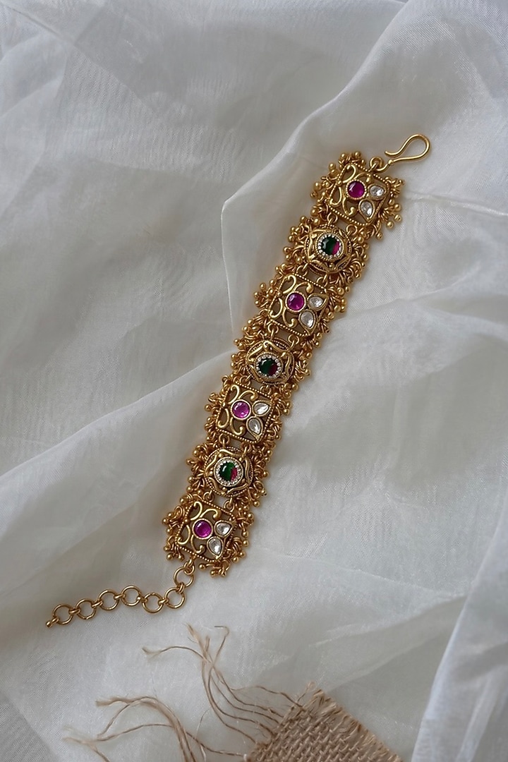 Gold Finish Zircon & Ruby Stone Temple Bracelet by Prestones at Pernia's Pop Up Shop