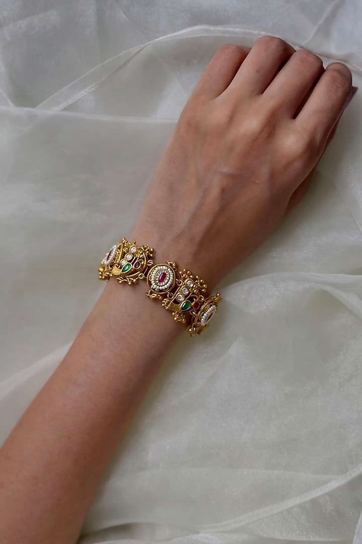 Gold Finish Zircon & Ruby Stone Temple Bracelet by Prestones at Pernia's Pop Up Shop