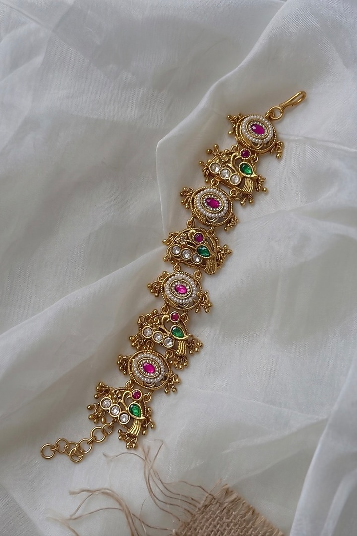 Gold Finish Zircon & Ruby Stone Temple Bracelet by Prestones at Pernia's Pop Up Shop