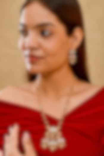 Gold Finish Zircon & Emerald Green Stone Long Necklace Set by Prestones at Pernia's Pop Up Shop
