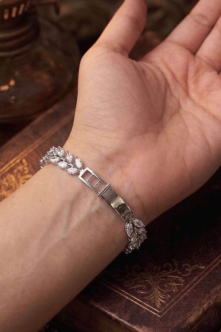 White Rhodium Finish Marquise-Cut Zircon Bangle by Prestones at Pernia's Pop Up Shop
