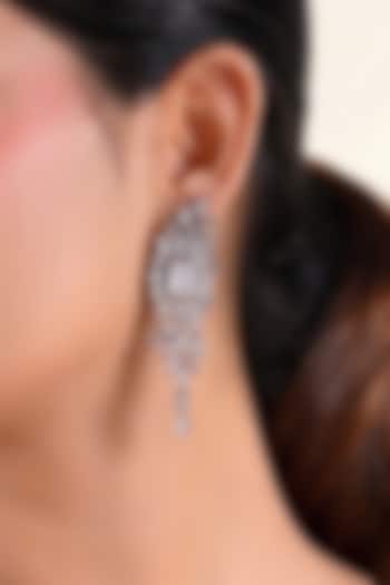 Black Rhodium Finish Marquise-Cut Zircon Dangler Earrings by Prestones at Pernia's Pop Up Shop