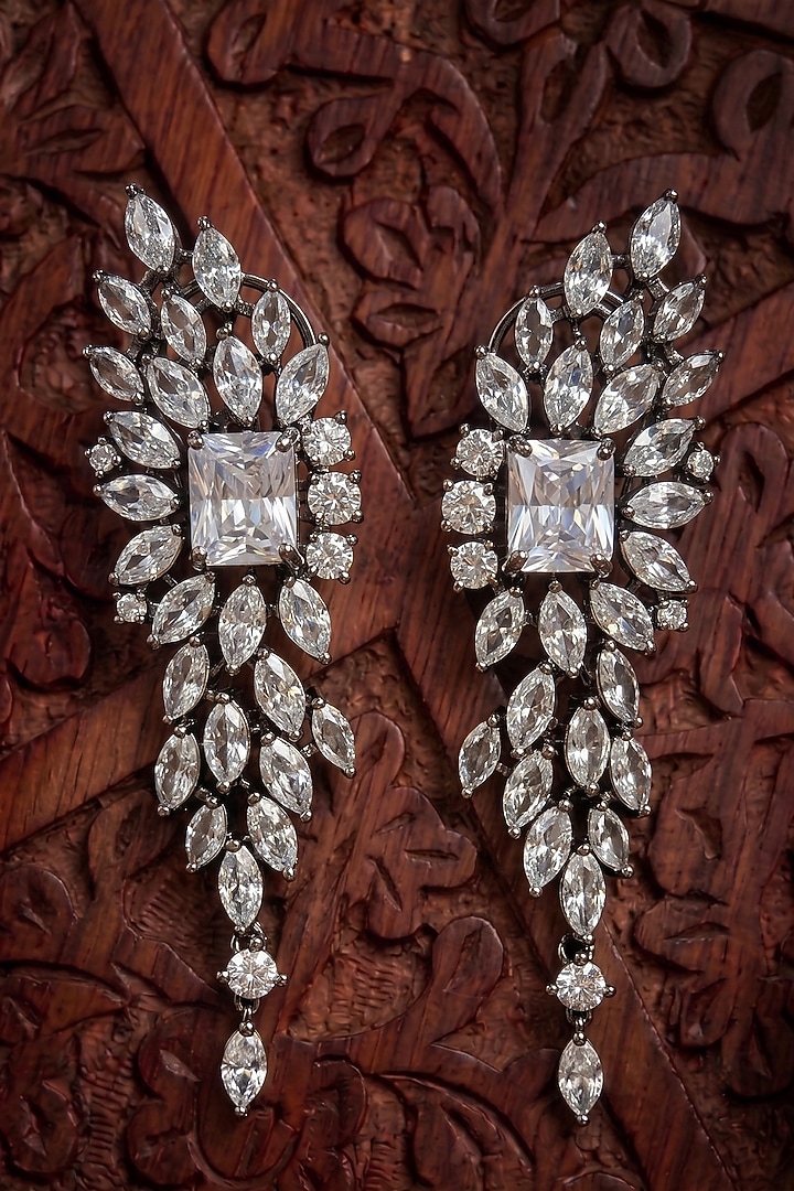 Black Rhodium Finish Marquise-Cut Zircon Dangler Earrings by Prestones at Pernia's Pop Up Shop