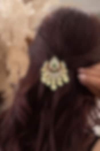 Gold Finish Zircon & Ruby Stone Hair Brooch by Prestones at Pernia's Pop Up Shop