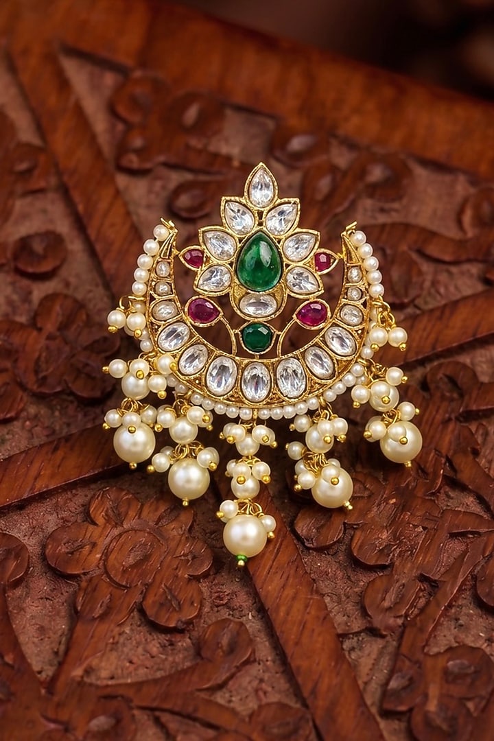 Gold Finish Zircon & Ruby Stone Hair Brooch by Prestones at Pernia's Pop Up Shop