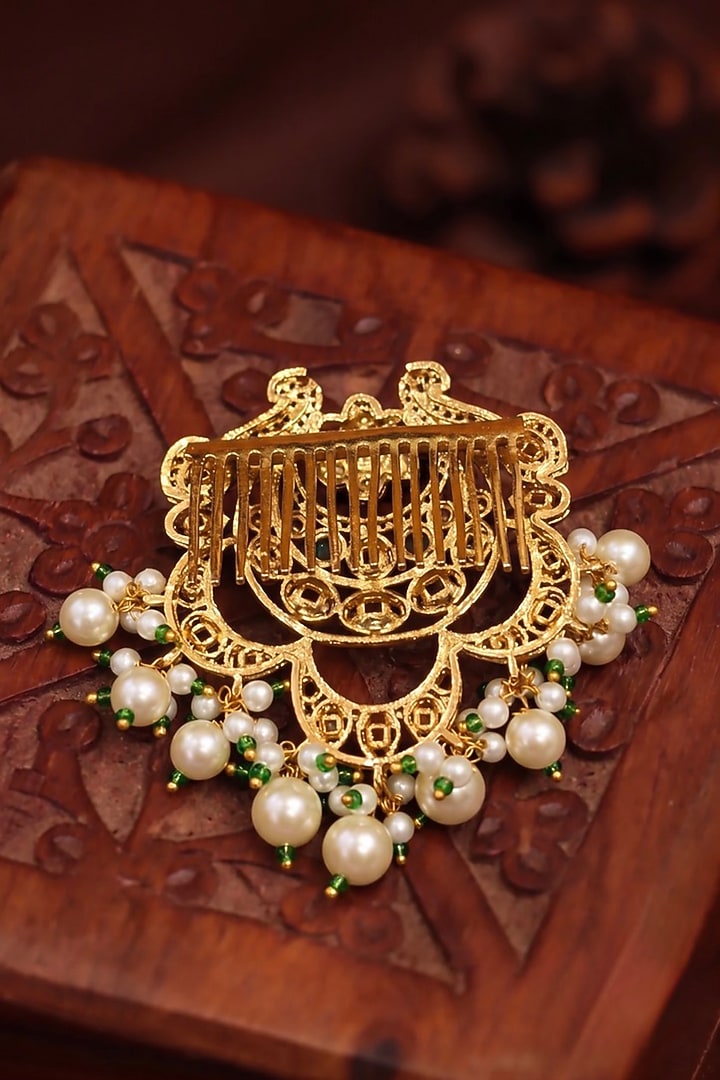 Gold Finish Zircon & Pearl Hair Brooch by Prestones at Pernia's Pop Up Shop