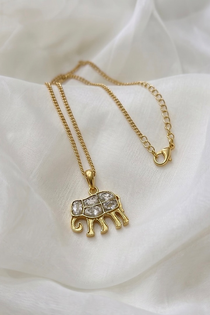 Gold Finish Zircon Elephant Motif Pendant Necklace by Prestones at Pernia's Pop Up Shop