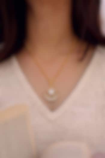 Gold Finish Zircon Moon & Star Shaped Pendant Necklace by Prestones at Pernia's Pop Up Shop
