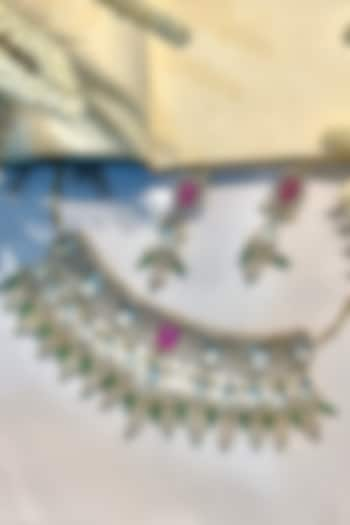 Gold Finish Pastel Green Kundan Polki Choker Necklace Set by Prestones at Pernia's Pop Up Shop