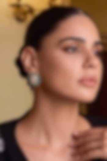 Gold Finish Oval-Shaped Green & White Zircon Stud Earrings by Prestones at Pernia's Pop Up Shop