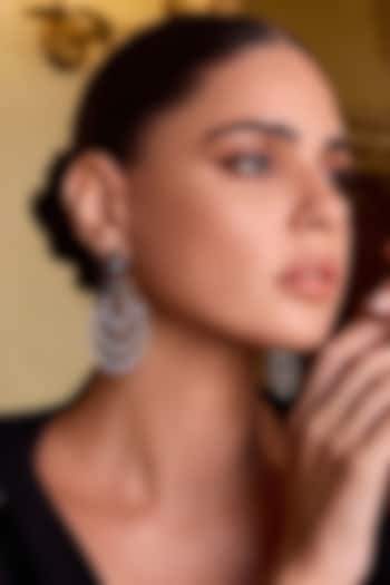 Black Rhodium Finish Black & White Zircon Dangler Earrings by Prestones at Pernia's Pop Up Shop