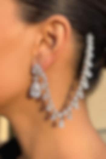 White Finish Marquise & Pear-Shaped Zircon Dangler Earrings by Prestones at Pernia's Pop Up Shop