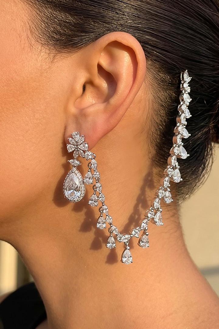 White Finish Marquise & Pear-Shaped Zircon Dangler Earrings by Prestones at Pernia's Pop Up Shop