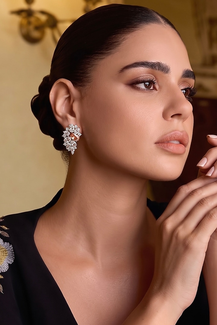 White Finish Champagne & White Zircon Stud Earrings by Prestones at Pernia's Pop Up Shop