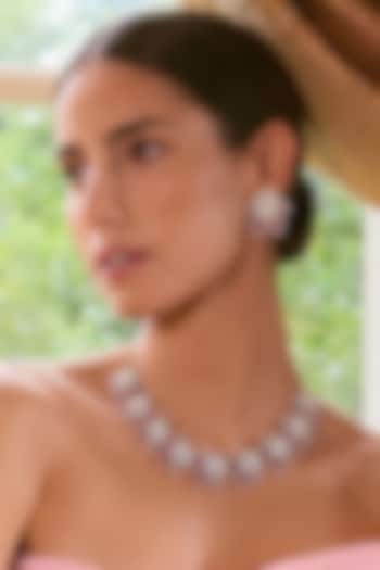 Gold Finish Ruby & White Zircon Choker Necklace Set by Prestones at Pernia's Pop Up Shop