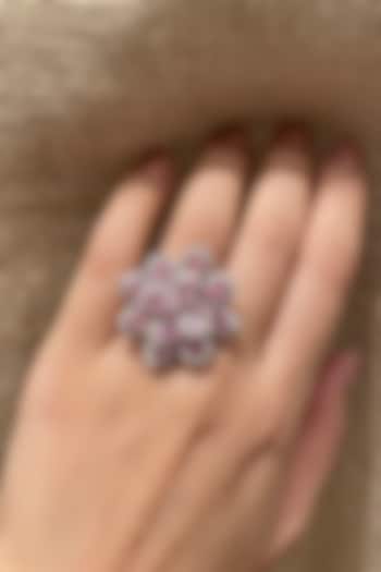 White Rhodium Finish Pink & White Zircon Adjustable Ring by Prestones at Pernia's Pop Up Shop