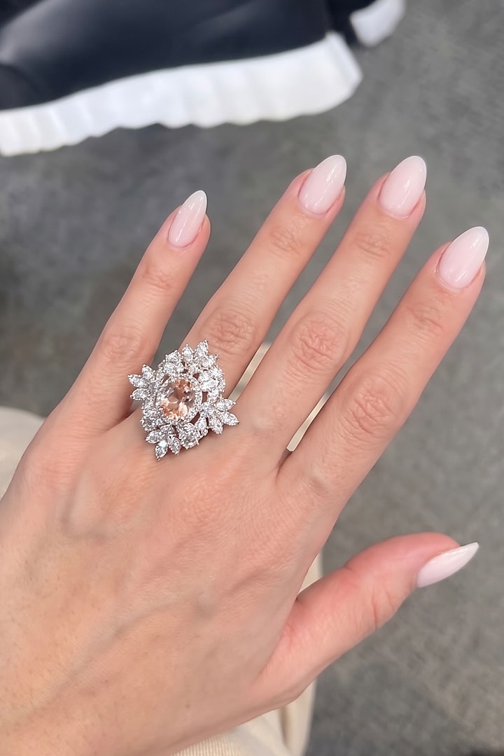 White Rhodium Finish Champagne & White Zircon Ring by Prestones at Pernia's Pop Up Shop