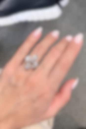 White Rhodium Finish Pear-Shaped Zircon Adjustable Ring by Prestones at Pernia's Pop Up Shop