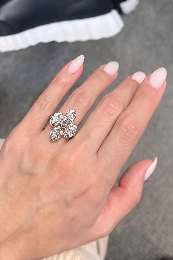 White Rhodium Finish Pear-Shaped Zircon Adjustable Ring by Prestones at Pernia's Pop Up Shop