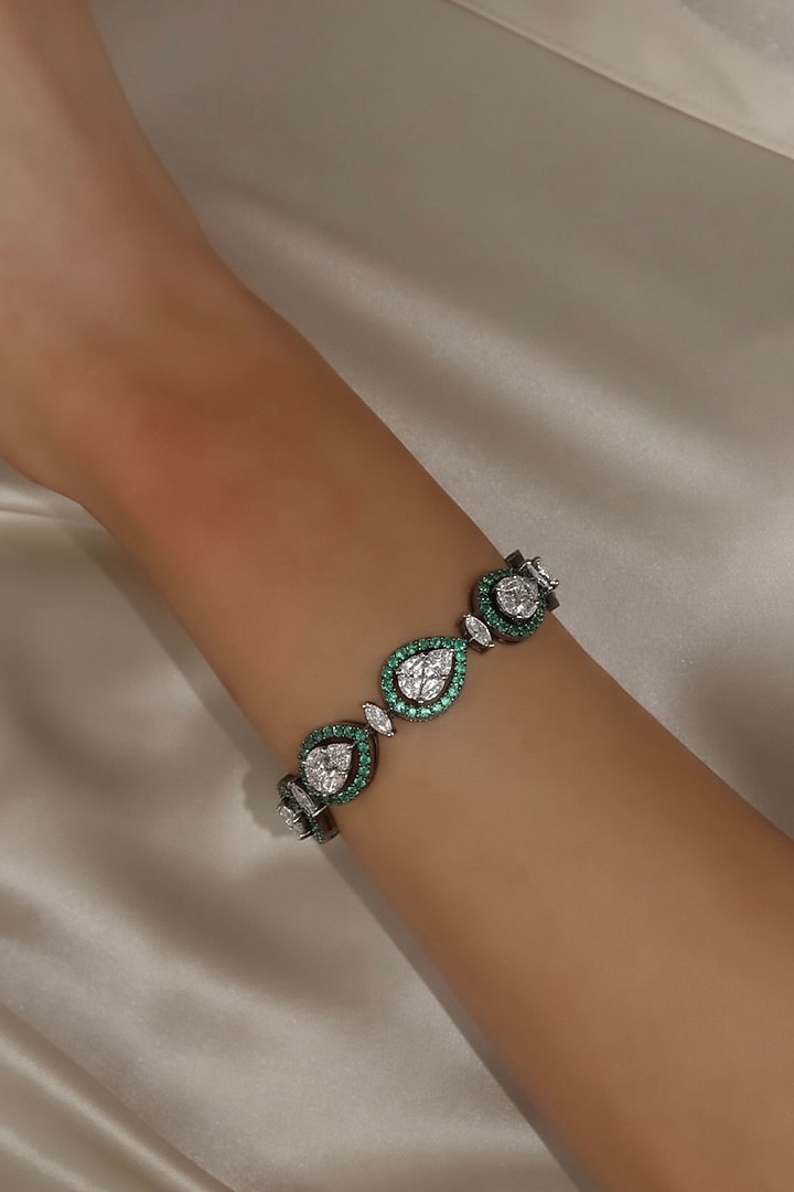 Black Rhodium Finish Emerald & White Zircon Bracelet by Prestones at Pernia's Pop Up Shop
