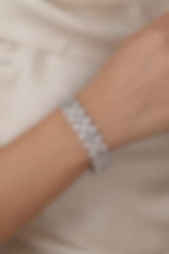 White Rhodium Finish Tear-Drop Shaped Zircon Bracelet by Prestones at Pernia's Pop Up Shop