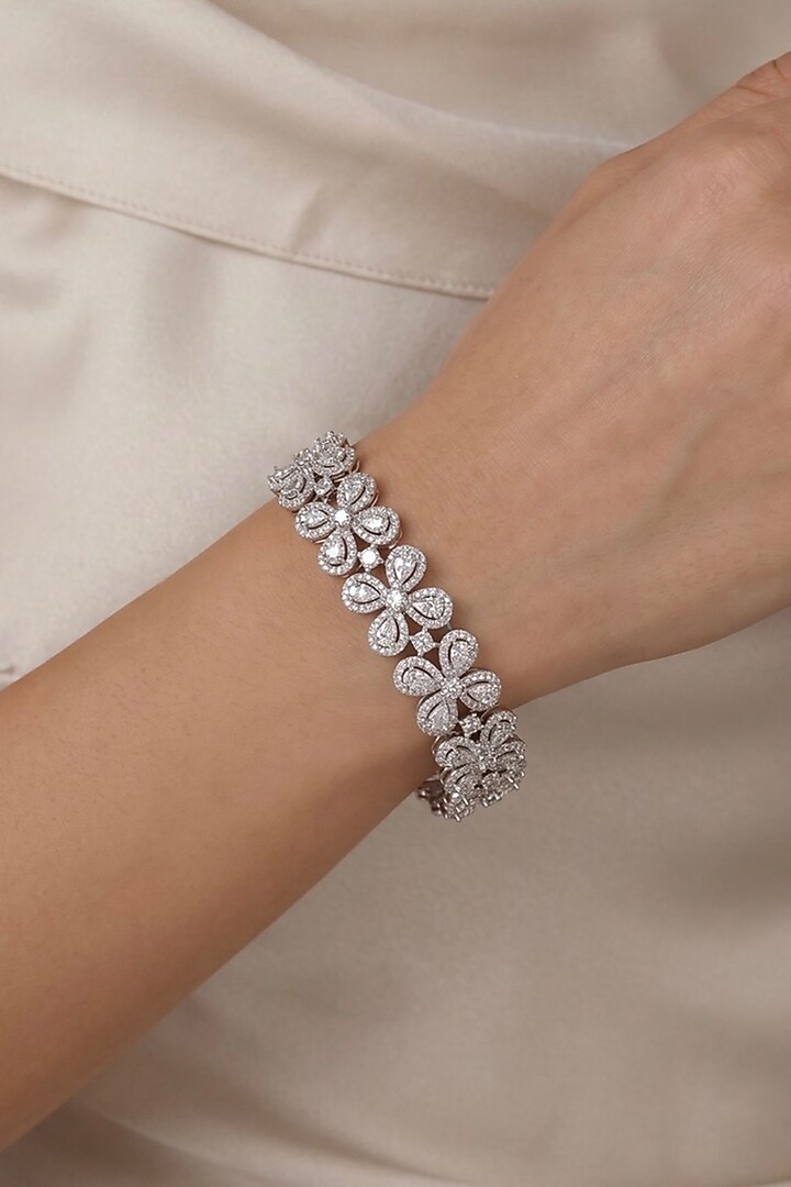 White Rhodium Finish Tear-Drop Shaped Zircon Bracelet by Prestones at Pernia's Pop Up Shop