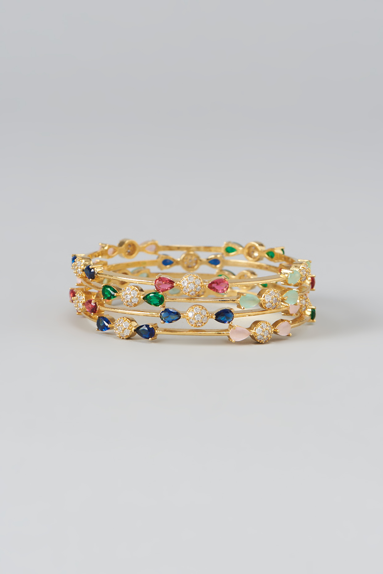 Gold Rhodium Finish Zircon Bangles (Set of 4) by Prestones