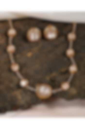 Antique Gold Finish Zircon & Champagne Kundan Polki Choker Necklace Set by Prestones at Pernia's Pop Up Shop