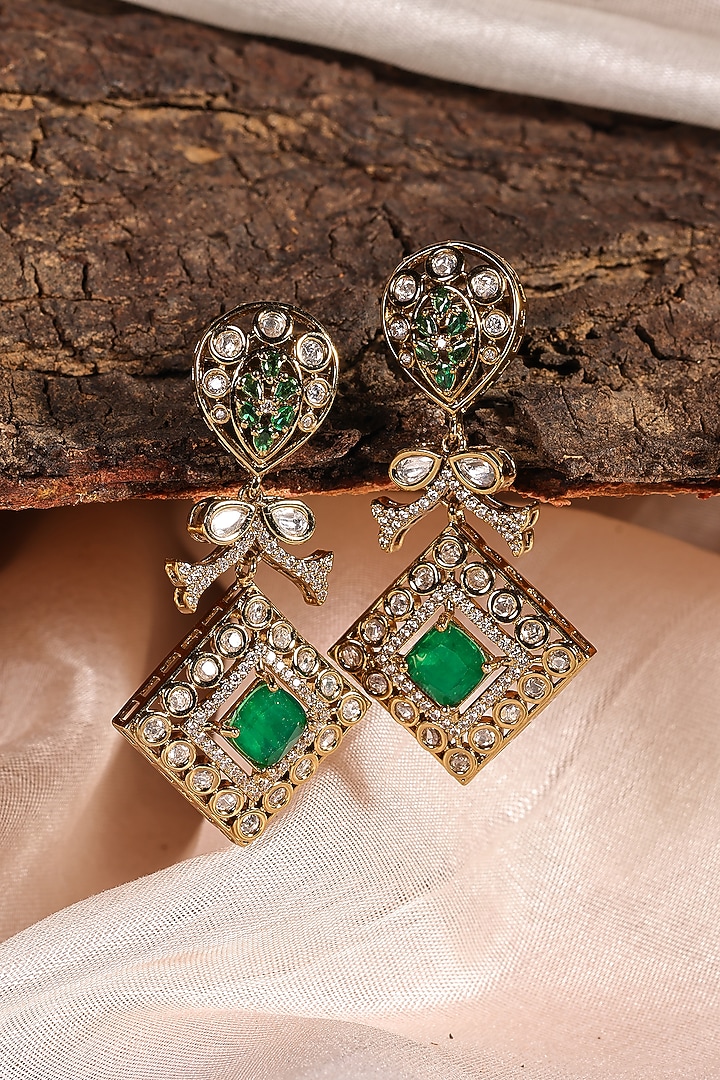 Gold Finish Kundan Polki & Green Stone Choker Necklace Set by Prestones at Pernia's Pop Up Shop