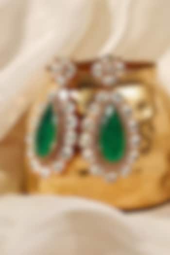 Gold Finish Kundan Polki & Green Panna Stone Dangler Earrings by Prestones at Pernia's Pop Up Shop