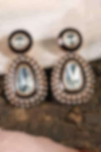 Gold Finish Kundan Polki Black Enameled Dangler Earrings by Prestones at Pernia's Pop Up Shop