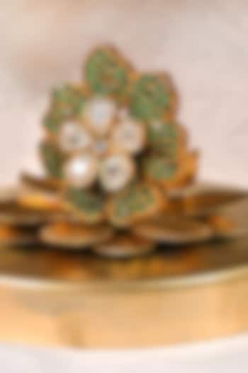 Matte Gold Finish Kundan Polki & Green Beaded Adjustable Ring by Prestones at Pernia's Pop Up Shop