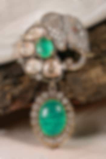 Antique Gold Finish Kundan Polki & Emerald Stone Brooch by Prestones at Pernia's Pop Up Shop