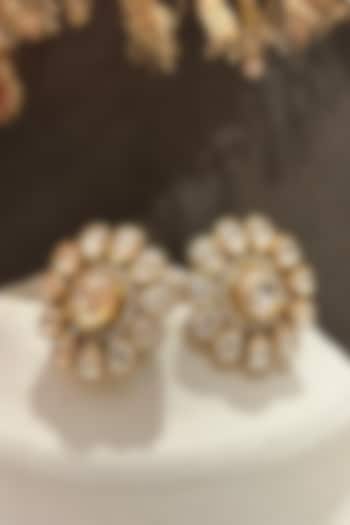 Gold Finish Champagne Stone Stud Earrings by Prestones at Pernia's Pop Up Shop
