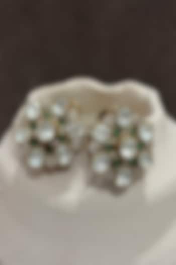 Gold Finish Uncut Kundan Polki & Emerald Stud Earrings by Prestones at Pernia's Pop Up Shop