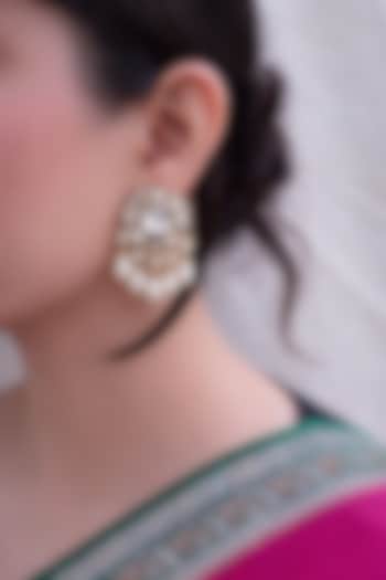 Gold Finish Kundan Polki & Pearl Dangler Earrings by Prestones at Pernia's Pop Up Shop