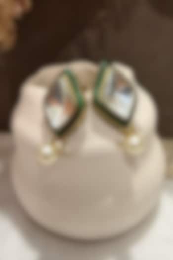 Gold Finish Uncut Kundan Polki & Pearl Stud Earrings by Prestones at Pernia's Pop Up Shop